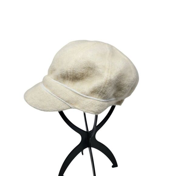 August Hat Company Wool-Blend Cream Newsboy Cap Cabby Retro Piped Tweed Glam - Picture 6 of 7